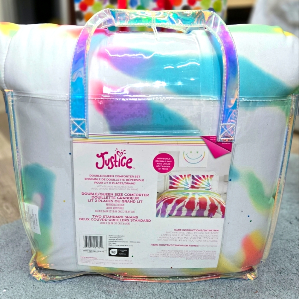NWT Justice Multicolor Reversible Tie-Dye Comforter Set